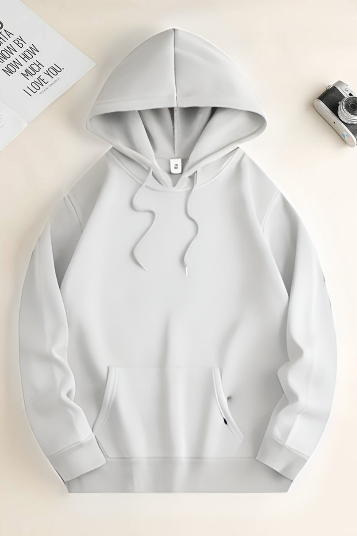 Unisex 3 İ̇plik Kapşonlu İ̇çi Pamuklu Şardonlu Kanguru Cep Okul Sweatshirt - Beyaz - 1