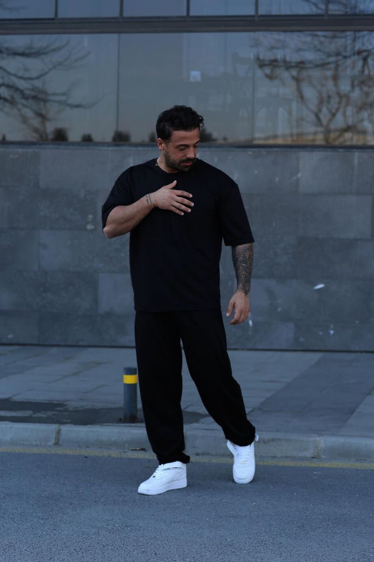 Erkek Kısa Kollu Pijama Takımı Bisiklet Yaka Tok Kumaş - Siyah - 3
