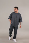 Erkek Oversize Kısa Kollu T-shirt Pijama Takımı - Füme - 1