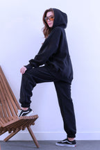 Kadın Yüksek Bel 3 İ̇plik Kalın Şardonlu Oversize Fit Jogger Eşofman Takımı - Lacivert - 3