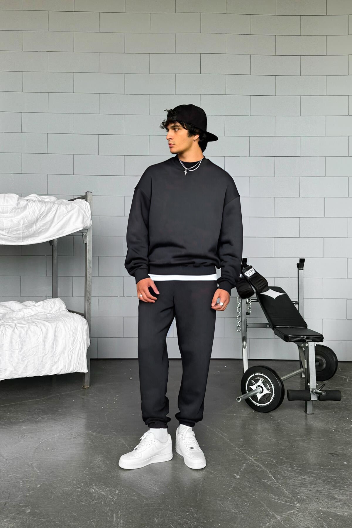 Erkek Trend Model Oversize Günlük Ve Spor Model Eşofman Takımı - Füme - 1