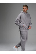 Erkek 3 İ̇pli̇k İ̇çi̇ Pamuklu Kalin Jogger Eşofman Takimi - Gri - 2
