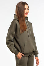 Kadın Rahat Kalıp Günlük Kapşonlu Sweatshirt - Haki - 3