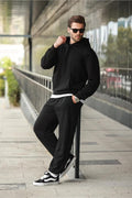 Erkek Hoodie Bol Paça Baggy Salaş Kapşonlu Rahat Kesim Eşofman Takımı - Siyah - 1