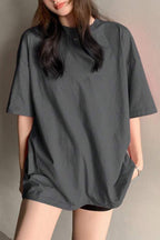 Kadın Oversize Penye Rahat Yazlık Kısa Kollu T-shirt - Füme - 3