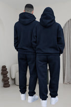 Çiftlere Özel Basic Oversize Kapşonlu Eşofman Takımı - Lacivert - 3