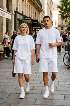 Unisex Kadin Erkek Çi̇ft Kullanimina Uygun Oversi̇ze Kisa Kollu Şort Takim (tek Adet ) - Beyaz - 5