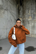 Kadin Ki̇remi̇t 3 İ̇pli̇k Oversi̇ze Rahat Günlük Yumuşak Kapüşonlu Sweatshirt - Kiremit - 1