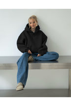 Oversize Kapşonlu Basic Baskısız Okul Sweatshirt - Siyah - 2