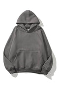 Unisex Kadın Füme Baskısız Kanguru Cepli Kapüşonlu 3 İ̇plik Şardonlu Sweatshirt Oversize Hoodie - Füme - 1