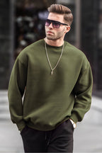 Erkek Bisiklet Yaka 3 İ̇plik Sweatshirt - Haki - 1