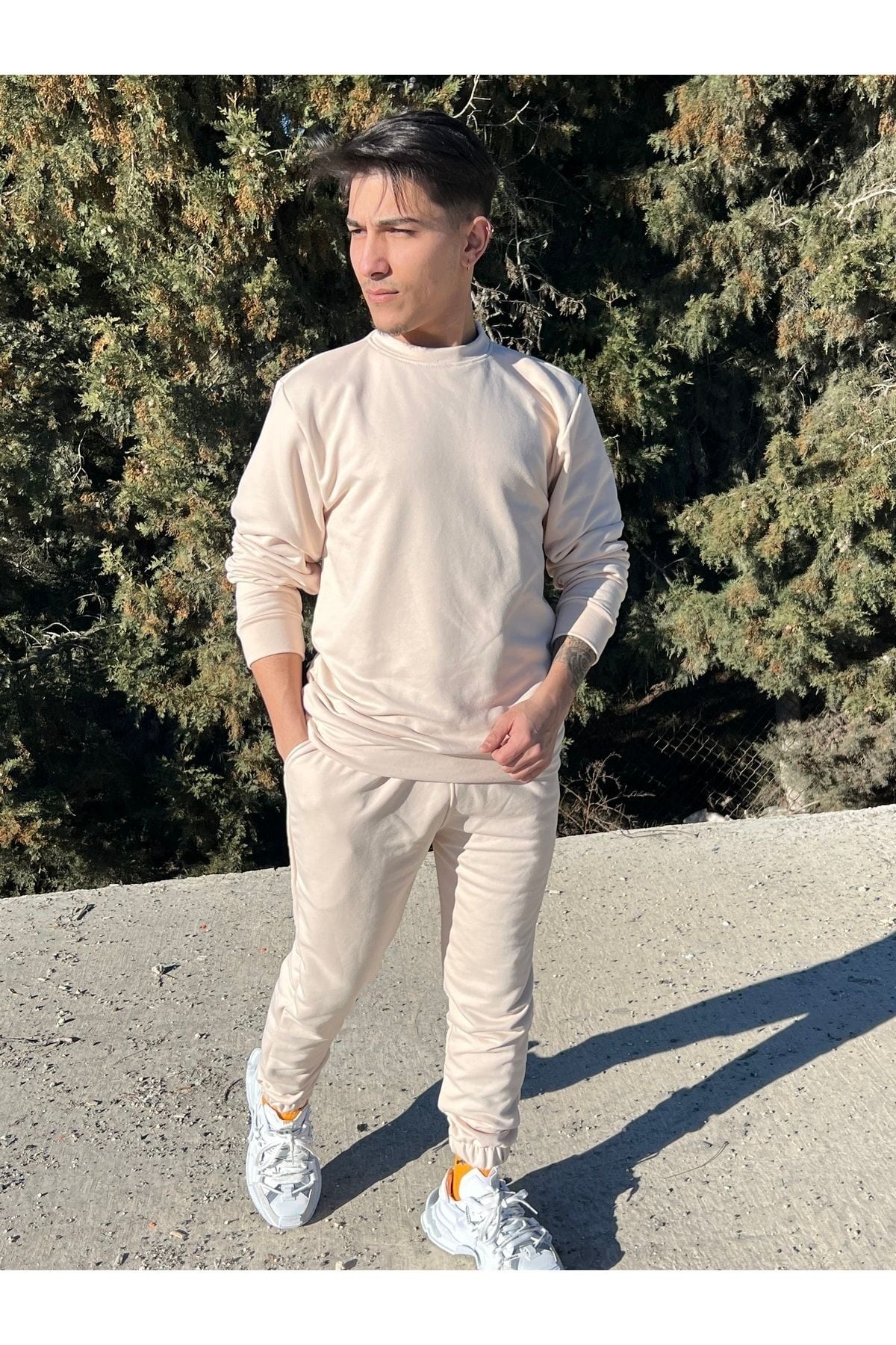 Erkek Ekru/krem Bisiklet Yaka Eşofman Takımı Regular Fit - Ekru - 5