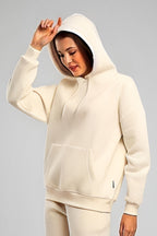 Kadın Rahat Kalıp Günlük Kapşonlu Sweatshirt - Bej - 2