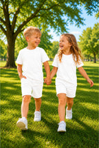 Çocuk Unisex Kisa Kollu Oversize Rahat Kesi̇m Beli̇ Bağlamali Li̇krali T-shi̇rt Şortlu Yazlik Takim - Beyaz - 1