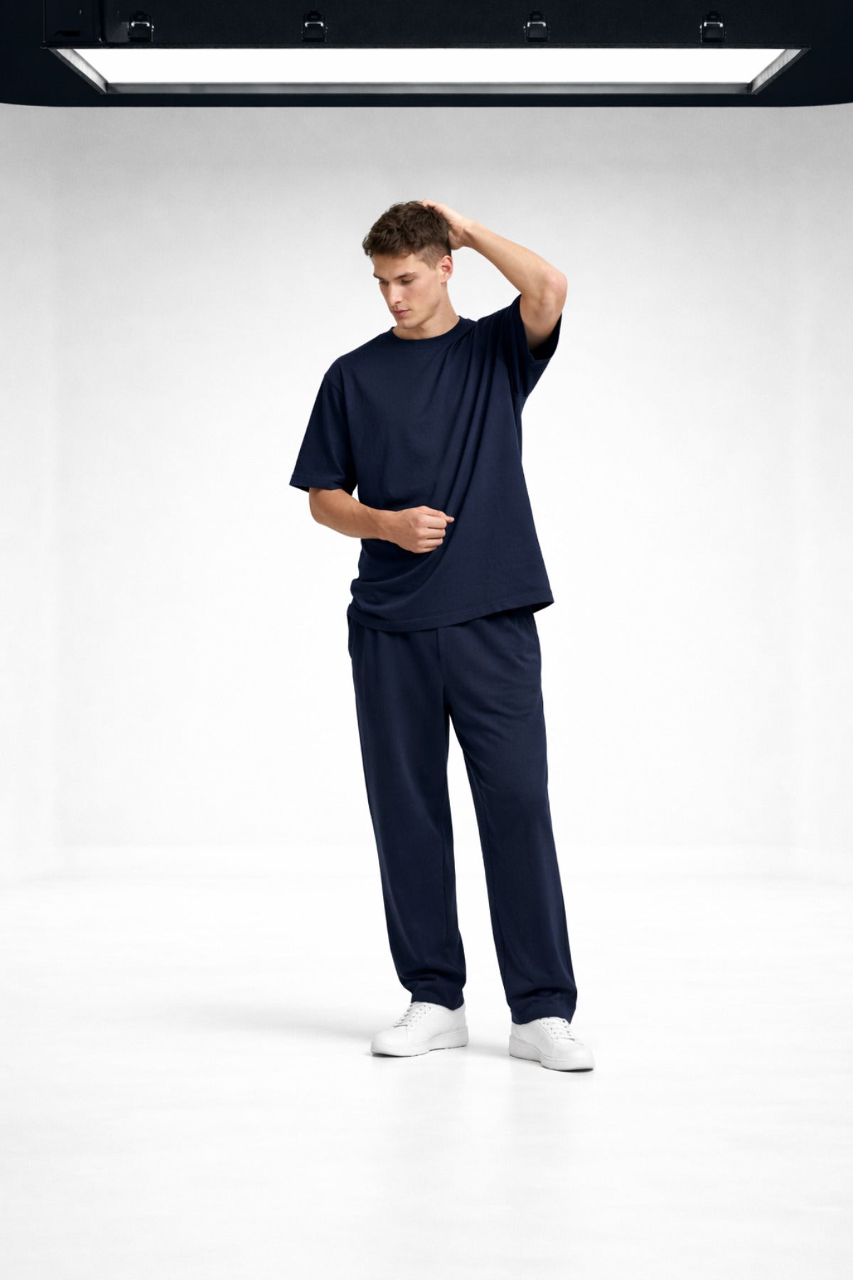 Erkek Oversize Penye T-shirt Pantolon Takım Rahat Kesim Takım - Lacivert - 2