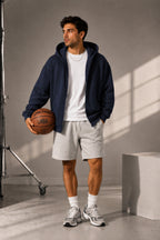 Erkek Mevsimlik Kapşonlu Basic Oversize Hırka - Lacivert - 1