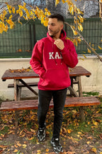 Unisex Kal Nakışlı Baskılı İ̇çi Polarlı Oversize Kapüşonlu Hoodie Sweatshirt - Red - 2