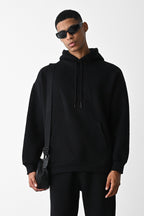Erkek Kapşonlu Kanguru Cep Kışlık Sweatshirt - Siyah - 2