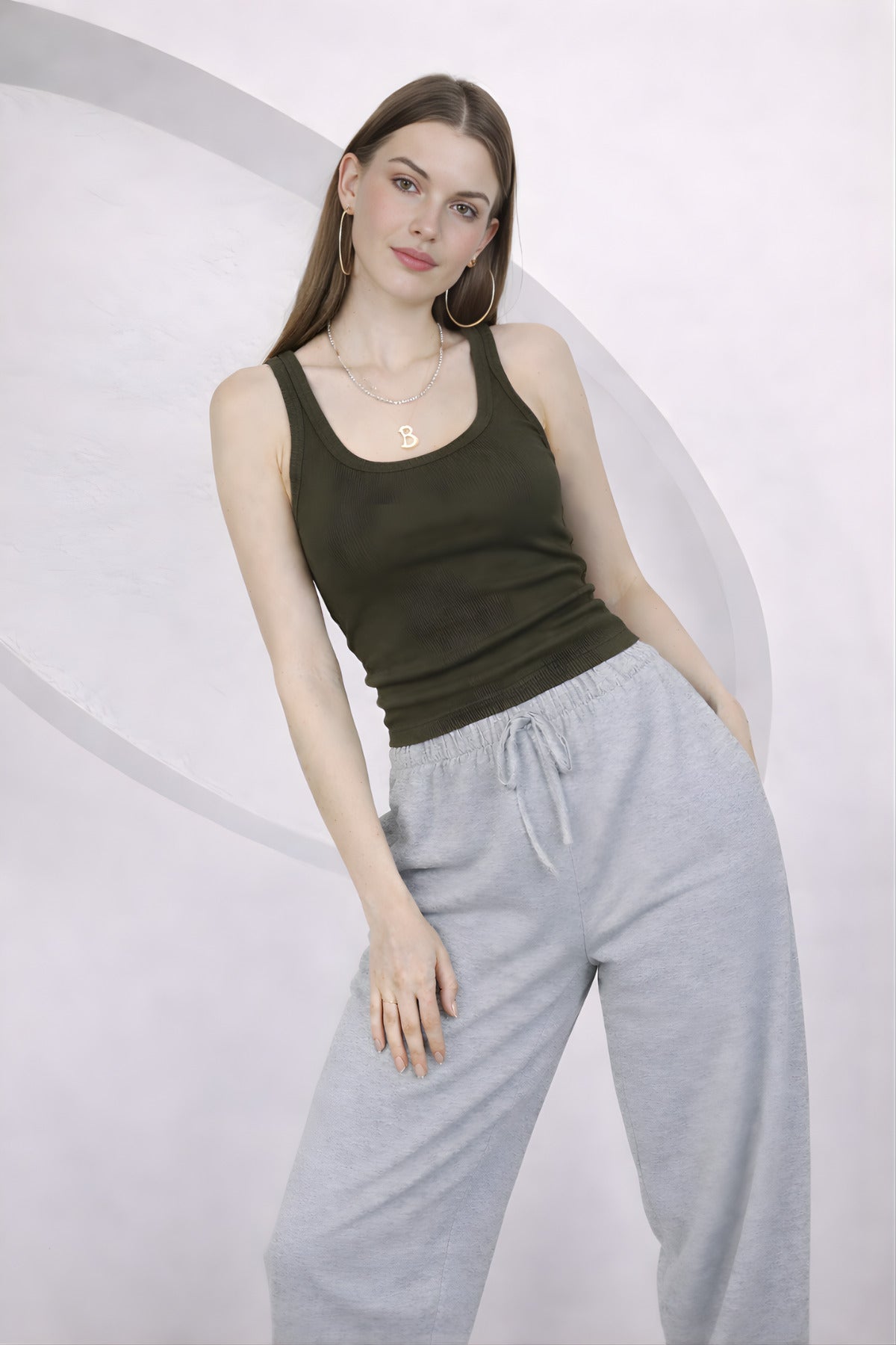 Kadin Fi̇ti̇lli̇ Kalin Askili Esnek Body Atlet - Haki - 2