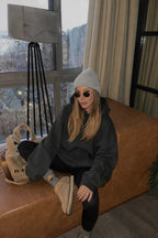 Kadin Füme 3 İ̇pli̇k Şardonlu Yumuşak Oversi̇ze Kapüşonlu Sweatshirt - Füme - 1