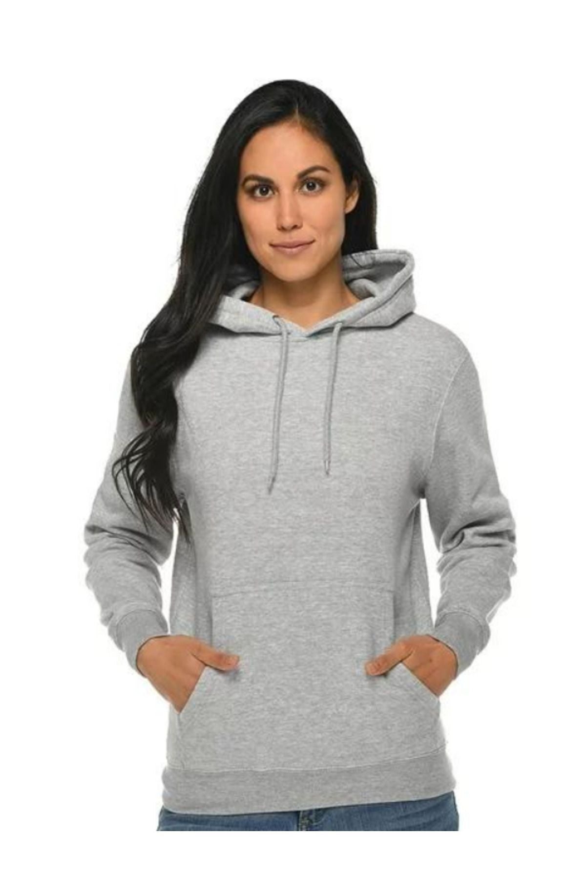 Unisex Gri Baskısız Kanguru Cepli Kapüşonlu 3 İ̇plik Şardonlu Sweatshirt Oversize Hoodie - Gri - 1