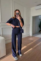 Kadın Salaş Yazlık Basic Fitilli Takım - Lacivert/Navy - 3