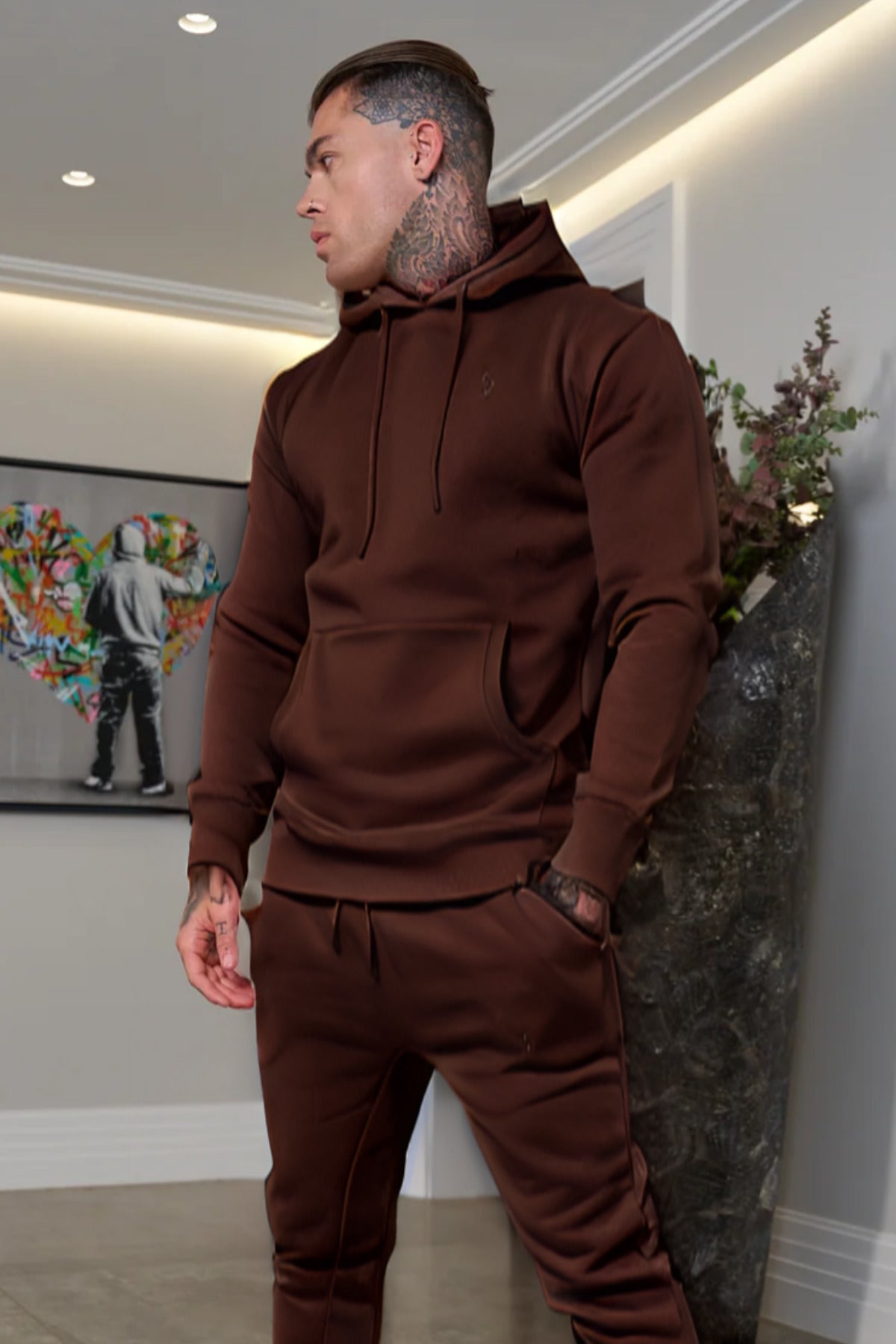 Erkek Esnek Kaliteli Spor Model Sweatshirt - Kahverengi - 2