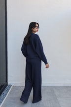 Kadin Modal Pamuklu Uzun Kollu Eşofman Takimi - Navy Blue - 2