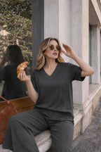 Kadın Siyah Salaş Rahat Modal Kumaş Oversize Eşofman Takımı - Füme - 2