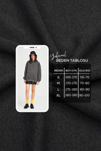 Unisex Kadın Füme Baskısız Kanguru Cepli Kapüşonlu 3 İ̇plik Şardonlu Sweatshirt Oversize Hoodie - Füme - 7