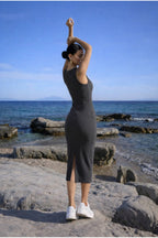 Kadin Bisiklet Yaka Li̇krali Sifir Kol Fi̇ti̇lli̇ Mi̇di̇ Spor Elbi̇se - Füme1 - 3