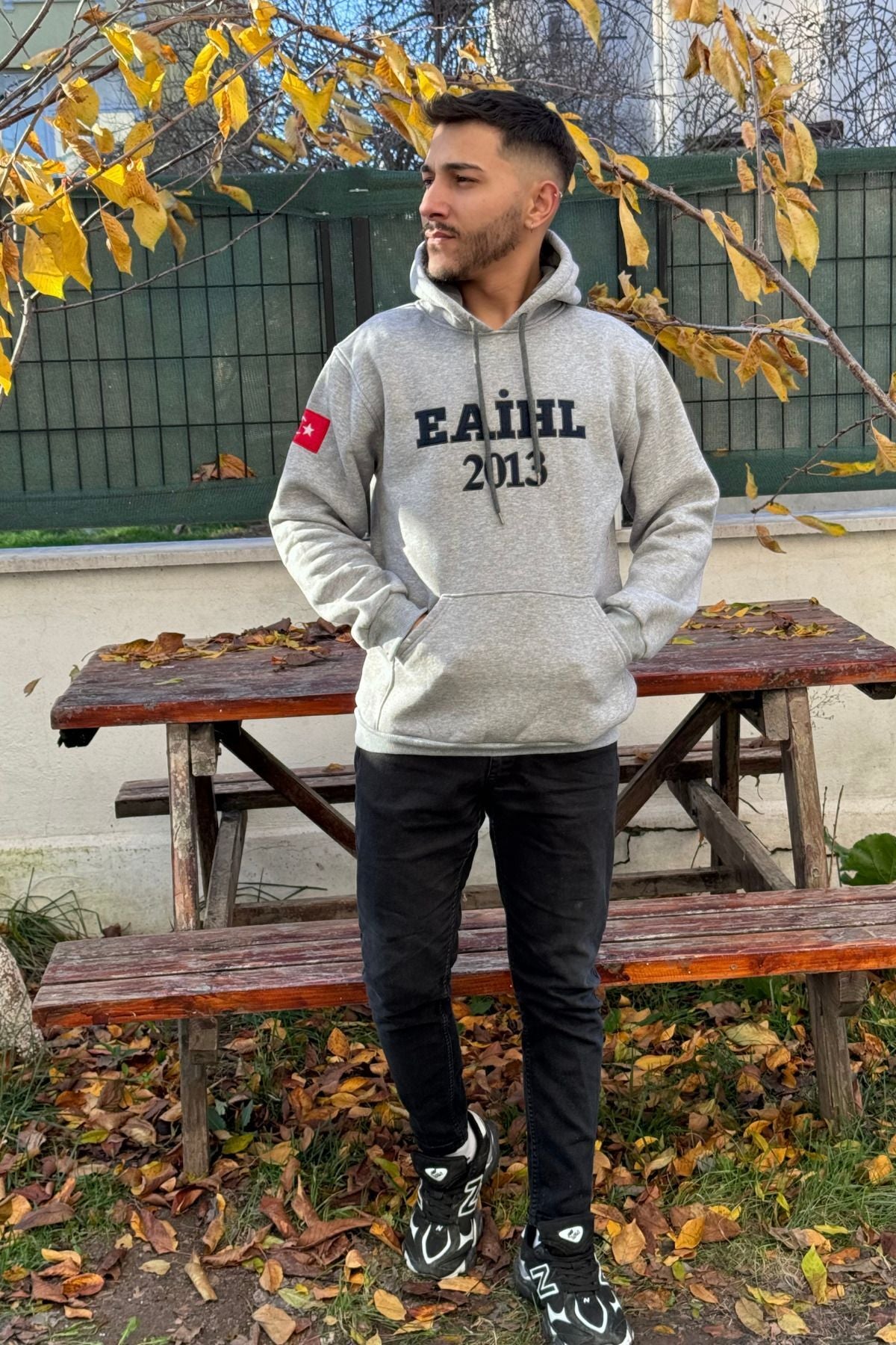 Unisex Eai̇hl Nakışlı Baskılı İ̇çi Polarlı Oversize Kapüşonlu Hoodie Sweatshirt - Gri - 2
