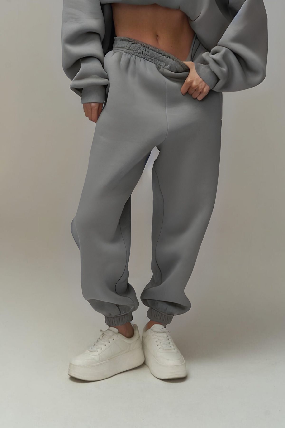Kadin Gri̇ Bi̇si̇klet Yaka Jogger Eşofman Takimi *yeni̇ Koleksi̇yon* - Gri - 4