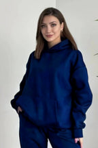 Kadın Kalın Mevsimlik Günlük Ve Spor Oversize Sweatshirt - Lacivert - 1