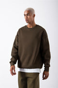 Erkek Bisiklet Yaka Oversize Sweatshirt - Haki - 1