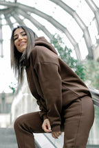 Kadın Pamuklu Bisiklet Yaka Sweatshirt - Kahverengi - 4
