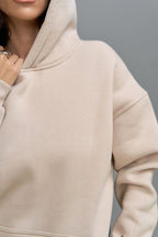 Kadın Eşofman Takımı Sweatshirt Jogger Bej Oversize Şardonlu Kapüşonlu - Bej - 6