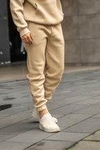 Bay Vizon Beli Lastikli 3 İplik Streetwear Eşofman Altı - Vizon - 2