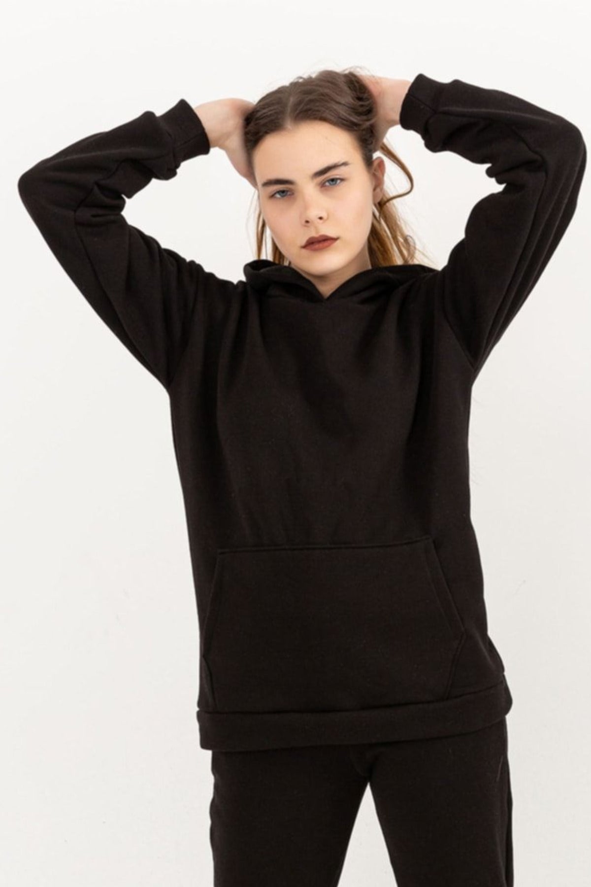 Kadın Salaş Bol Günlük Oversize Sweatshirt - Siyah - 3