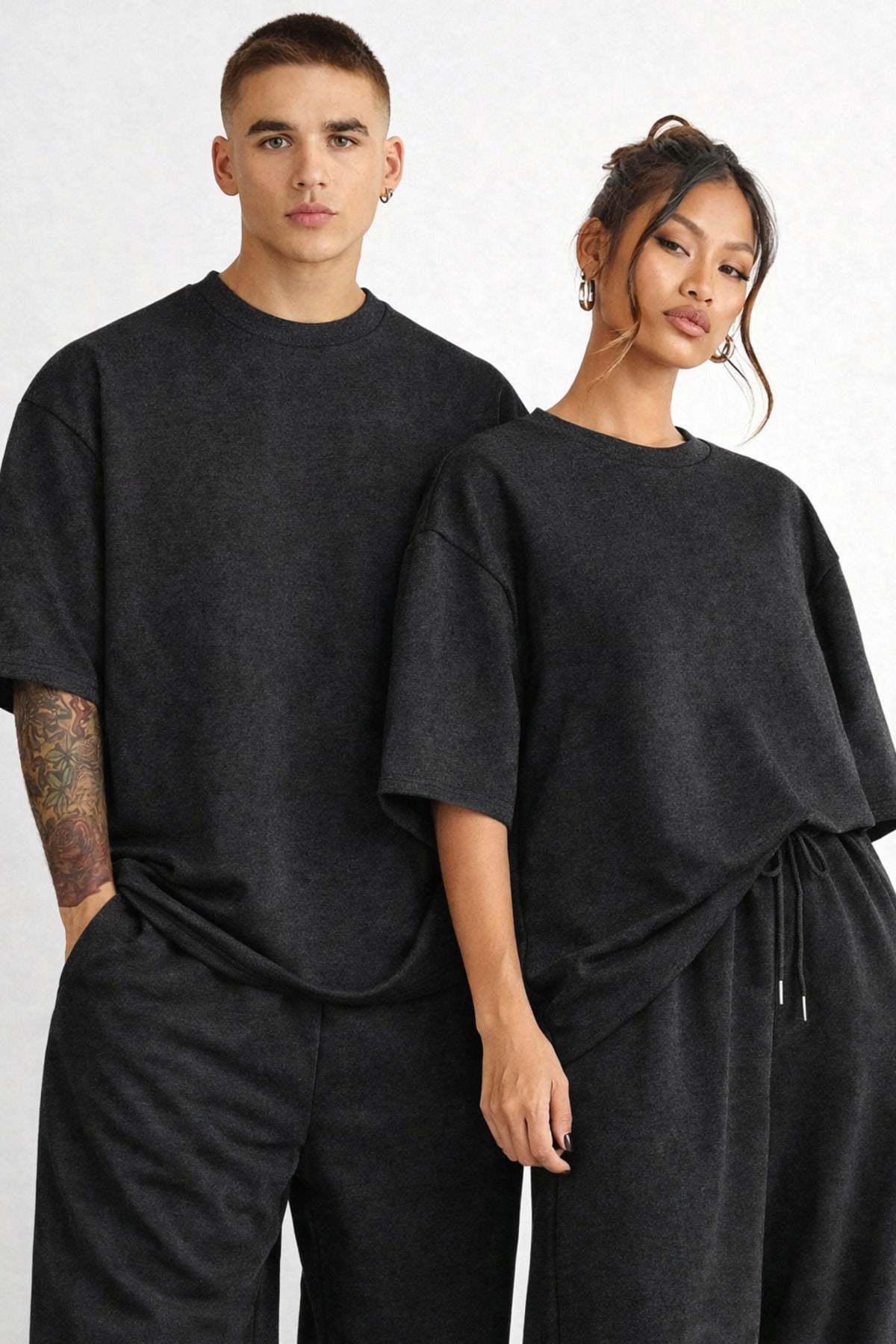 Unisex Çi̇ftleri̇n Kullanimina Uygun Oversi̇ze Kisa Kollu Eşofman Takimi (tekli̇) - Antrasitmelanj - 2