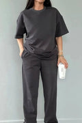 Kadın Füme Rahat Penye Pijama Takımı - Füme - 1