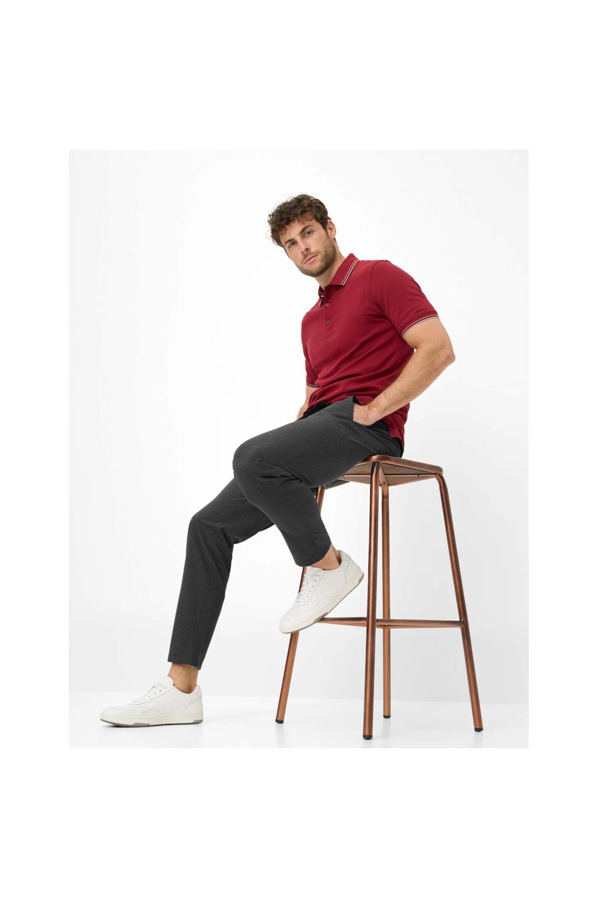 Erkek Beli Bağlamalı Likralı Lise Okul Pantolonu - Füme - 3