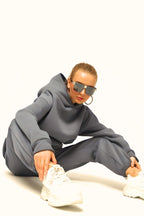 Kadin 3 İ̇pli̇k İ̇çi̇ Pamuklu Kalin Jogger Eşofman Takimi - Gri - 4