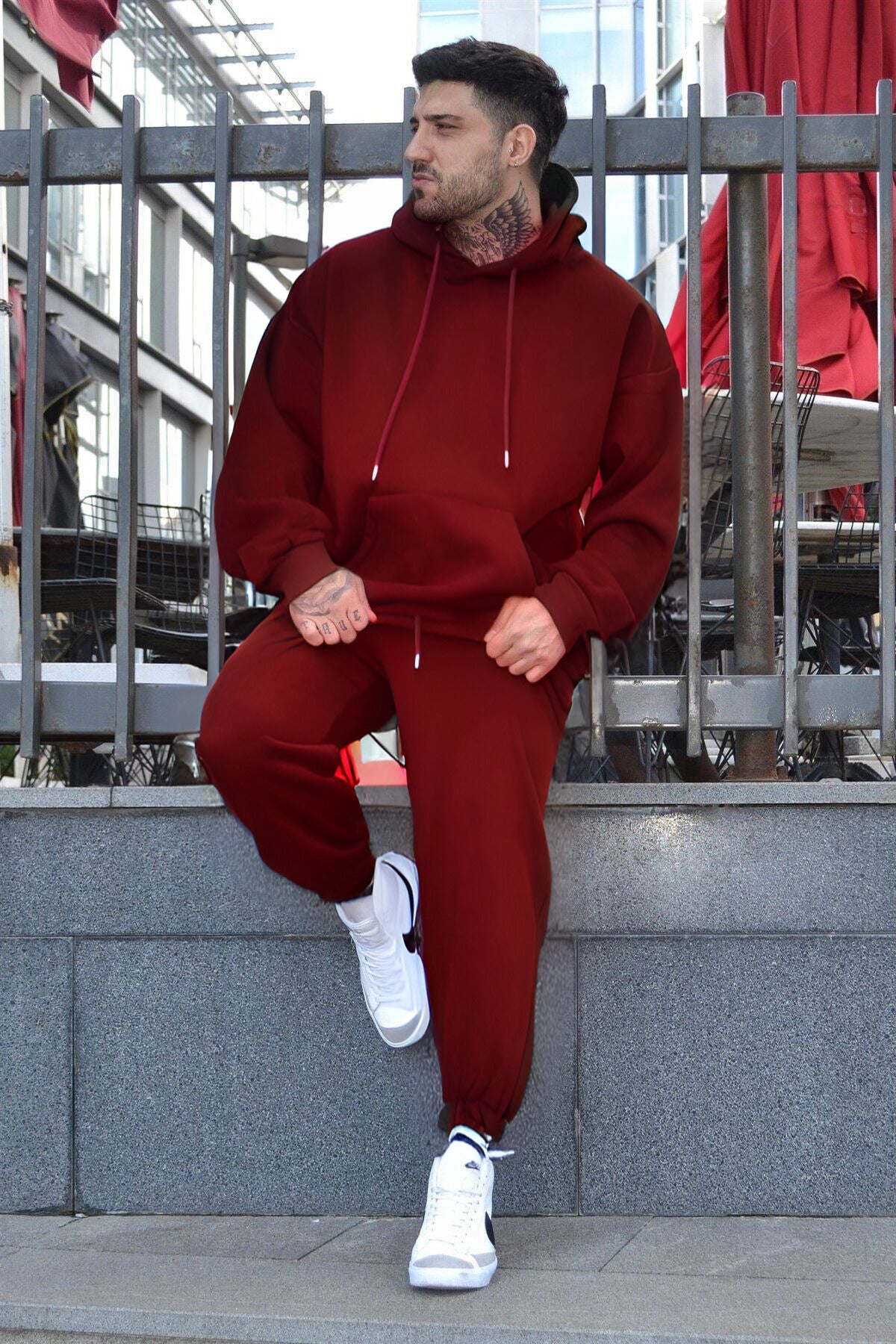 Unisex Kaliteli Eşofman Takımı Kalın Kışlık 3 İ̇plik - Bordo - 3