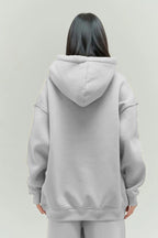 Kadın Rahat Oversize 3 İ̇plik Pamuklu Şardonlu Kanguru Cep Kapşonlu Sweatshirt - Grii - 3