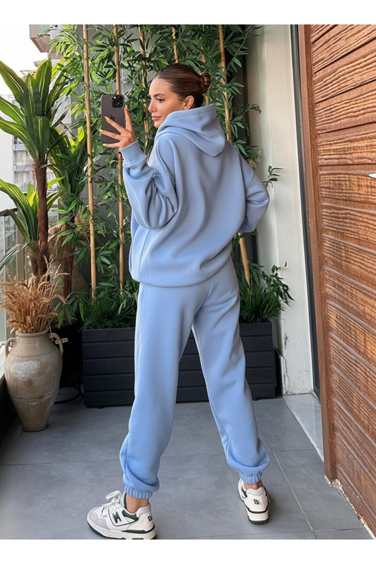 Kadin Kalin Comfort Sweatshi̇rt Yüksek Bel Eşofman Takimi - Bebe Mavisi - 2