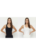 Kadin 2'li̇ Si̇yah Ve Beyaz Fi̇ti̇lli̇ Kalin Askili Esnek Atlet Body - Beyaz - 1
