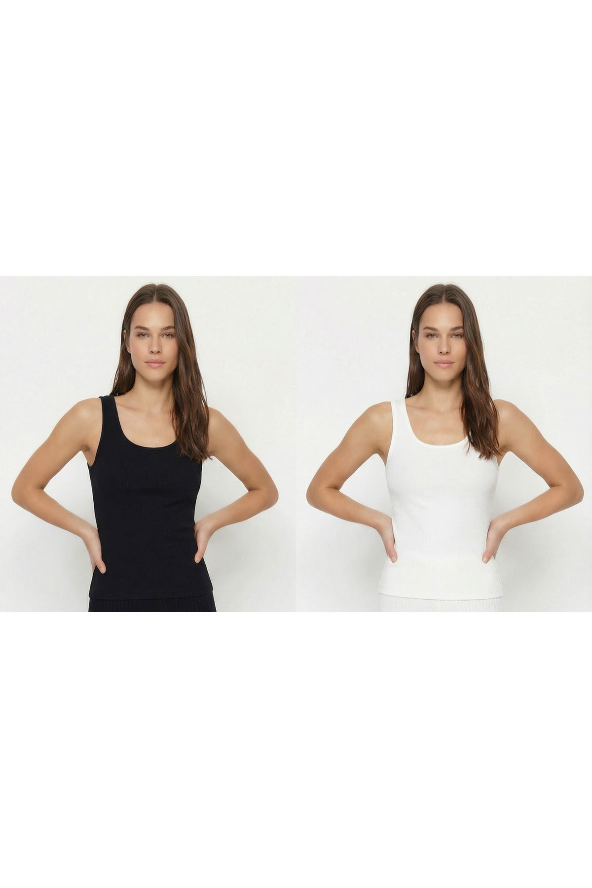 Kadin 2'li̇ Si̇yah Ve Beyaz Fi̇ti̇lli̇ Kalin Askili Esnek Atlet Body - Beyaz - 1