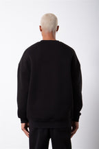 Erkek Bisiklet Yaka Oversize Sweatshirt - Siyah - 4