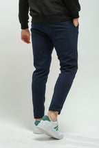 Erkek Duble Paça Bi̇lek Boy Dokuma Kumaş Beli̇ Lasti̇kli̇ Jogger Pantolon - Lacivert - 3
